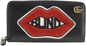Gucci Pre-owned Gucci GG Marmont Pebbled Calfskin Embroidered Blind For Love Zip Around Wallet Ladies AU6IT3GUPVOSFHEV