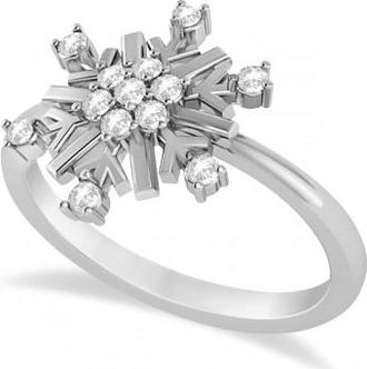 Allurez Large Diamond Snowflake Shaped Fashion Ring 14k White Gold (0.20ctw)