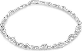 House of Brilliance Silver Prong Set Diamond Accent Curved Spiral Link Bracelet in White at Nordstrom