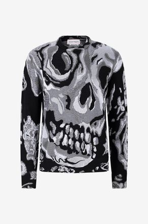 Alexander McQueen Gl&auml;nzender Jacquardpullover Wax Flower Skull