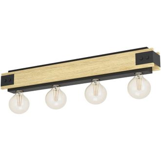 Eglo Plafoniera Vintage Layham Legno Marrone 4 Luci E27