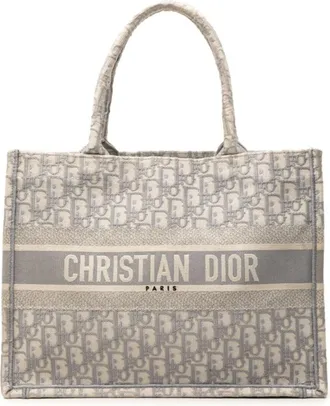Dior Gray White Canvas Handbag Tote Bag (Pre-Owned)