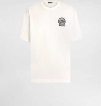 Dolce & Gabbana Cotton T-shirt With Dg Logo Embroidery - Man T-shirts And Polos White 46