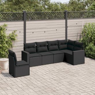 vidaXL Set De Sof&aacute;s De Jard&iacute;n 6 Piezas Y Cojines Rat&aacute;n Sint&eacute;tico Negro Vidaxl