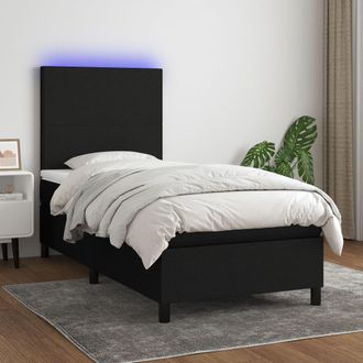 vidaXL Vidaxl - Cama Box Spring Colch&oacute;n Y Luces Led Tela Negro 90x200 Cm