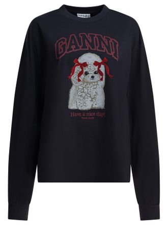 Ganni Poddle Baumwoll-Sweatshirt mit Rundhalsausschnitt