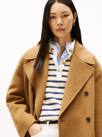 Tommy Hilfiger Kurzmantel TOMMY HILFIGER DF WOOL BLEND REG PEACOAT, Damen, Gr. 36, desert khaki, Web, Obermaterial: 60% Wolle, 40% Polyester, unifarben, h&uuml;ftbedecken