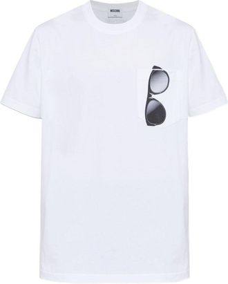 Moschino Short-Sleeve T-Shirt with Sunglasses Print and Pocket