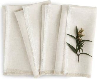 Solino Home Linen Dinner Napkins Set of 4, 20 x 20 Inch for Dining Table, Holiday and Everyday Table Decor - Fringe in Light Natural at Nordstrom
