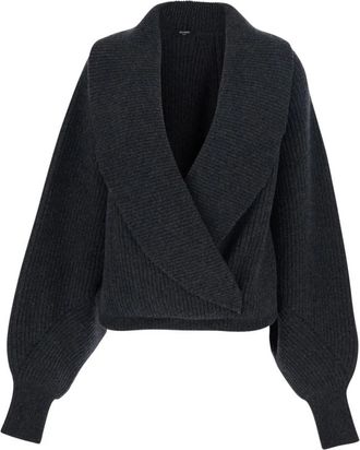 Balmain Oversized Gebreide Wikkel Jumper - Dames - V-hals truien - Grijs - S - Wol - Truien & Vesten