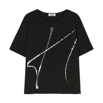 Herno Printed T-shirt - female - Herno - T-Shirts - Black - XL - Tops