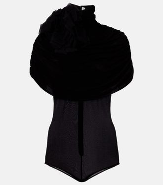 Magda Butrym Floral-appliqu&eacute; caped bodysuit