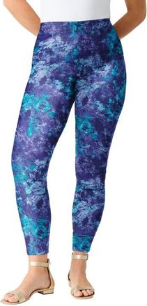 Roaman's Plus Size Essential Stretch Ankle Length Pull On Legging in Teal Blue Texture at Nordstrom, Size Medium