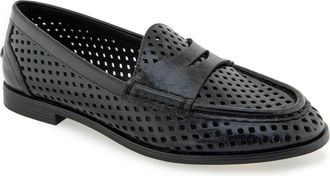 Kenneth Cole Reaction Zoila Perforated Loafer in Black Crinkle at Nordstrom Rack, Size 6.5