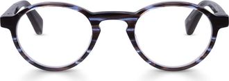 Eyebobs Board Stiff 43mm Round Reading Glasses in Ice Blue /Mocha Stripe at Nordstrom, Size +2.75