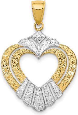 Diamond2Deal 14k Yellow Gold Rhodium Cut-Out Heart Charm