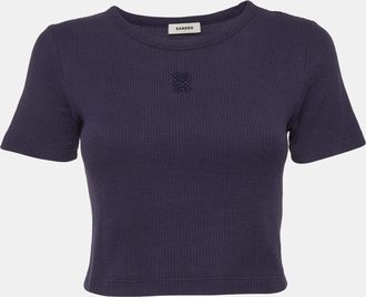 Sandro Blue Waffle Knit Crop Top