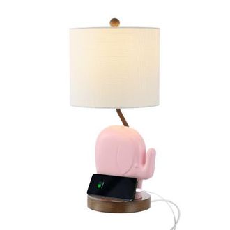 Jonathan Y Designs Ellie 20.25 Bohemian Designer Iron/Resin Elephant LED Kids Table Lamp with Phone Stand and USB Charging Port in Pink at Nordstrom