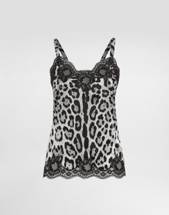 Dolce & Gabbana Leopard-print Stretch Silk Satin Lingerie-style Top - Woman Underwear Print Satin 1