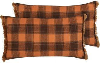 Beliani Beliani - Conjunto De 2 Cojines Decorativos Rectangulares Con Patr&oacute;n De Cuadros En Color Naranja Con Borlas 40 X 70 Cm Barja