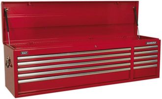 Loops 1655 x 435 x 495mm RED 10 Drawer Topchest Tool Chest Lockable Storage Cabinet