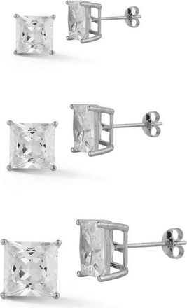 Glaze Jewelry Rhodium Plated Cz Set Of 3 Earrings
