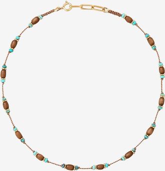 Tityaravy Halskette mit Holz- und T&uuml;rkisperlen Padma