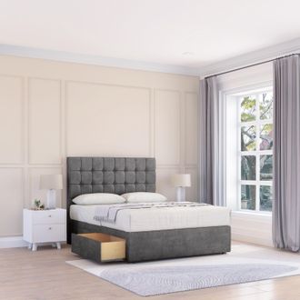 Sloomy Alabama Plush Bed Set With 2 Drawers, Mattress & 26 Headboard in Dark Grey | Size: Small Single