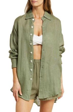 Vitamin A Playa Oversize Linen Cover-Up Shirt in Agave Eco Linen at Nordstrom Rack, Size X-Small