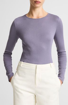 Vince Rib Pima Cotton Long Sleeve Crewneck T-Shirt in Mauve Iris at Nordstrom, Size Xx-Small