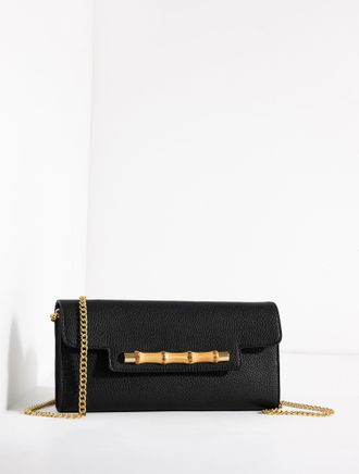 Talbots Pebble Leather Bamboo Clutch - Black - 001 Talbots
