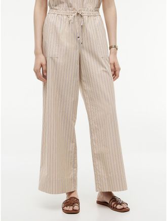 Tommy Hilfiger Womens Striped Poplin Pull-On Pant - Beige - XL