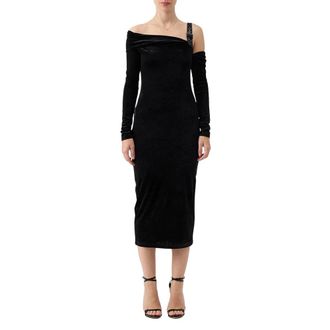 Versace Jeans Couture Midi Velvet Jurk - Dames - Casual kleedjes - Zwart - S - Katoen - Kleedjes