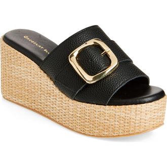 Chocolat Blu Jana Platform Wedge Slide Sandal in Black Leather at Nordstrom, Size 6.5-7Us