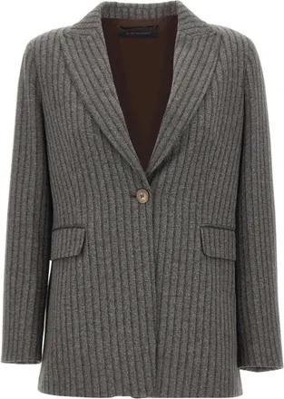 Elena Miro Jassen, Dames, Grijs, L, Leer, Viscose-blend Blazer