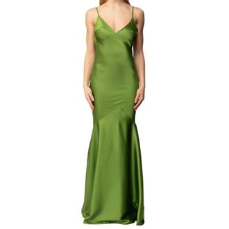 Elisabetta Franchi Red Carpet Satin Long Dress - female - Elisabetta Franchi - Gowns - Green - XL - Dresses