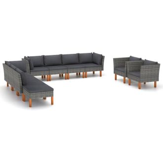 vidaXL Set De Muebles De Jard&iacute;n 10 Pzas Rat&aacute;n Sint&eacute;tico Eucalipto Gris Vidaxl