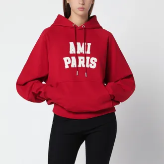 Ami Felpa con cappuccio rossa con ricamo logo