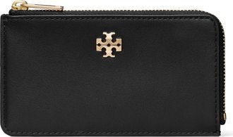 Tory Burch Charlie Zip Leather Card Case in Black at Nordstrom