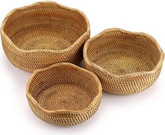 OEM Cesta De Servir De 3 Piezas, Cesta De Fruta, Cesta De Mimbre Para Galletas, Pan Y Fruta (redonda, Ondulada)