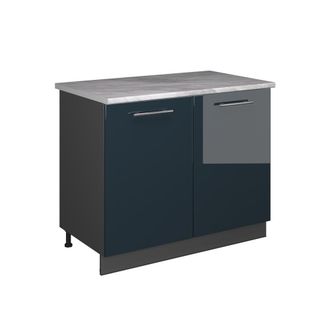 Vicco Mueble Bajo Para Fregadero Fame-line, Azul Oscuro Alto Brillo/antracita, 100 Cm, Et M&aacute;rmol, Vicco
