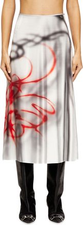 Diesel Satin midi skirt with graffiti print - Skirts - Woman - Grey