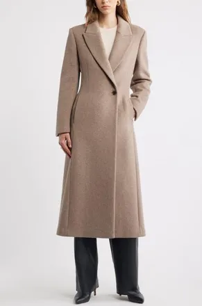 Nordstrom Sculpted Wool & Cashmere Blend Coat in Tan Mink Heather at Nordstrom, Size Large
