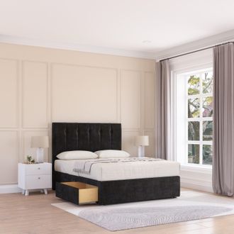 Sloomy Highbury Plush Velvet Memory Foam Bed Set With 2 Drawers, Mattress & Headboard in Black | Size: Small Single