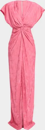 Prabal Gurung Jackie Twisted Floral Satin Jacquard Maxi Dress
