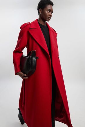 Karen Millen Womens Wool Tailored Belted Midi Coat - Red - Size 12 UK
