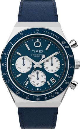 Timex Q Timex Chronograph Leather Strap Watch, 40mm in Black at Nordstrom