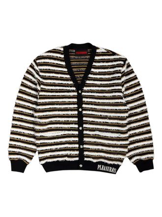 Pleasures striped-pattern ribbed cardigan - men - Cotton - L - Black
