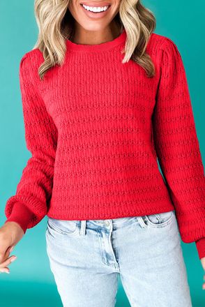 Azura Exchange Womens Textured Puff Sleeve Sweater - Red - Size X-Large