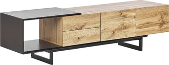 Beliani Beliani - Mueble Tv Madera Clara Negro 160 X 39 Cm Mdf Cajonera Sala De Estar Fiora